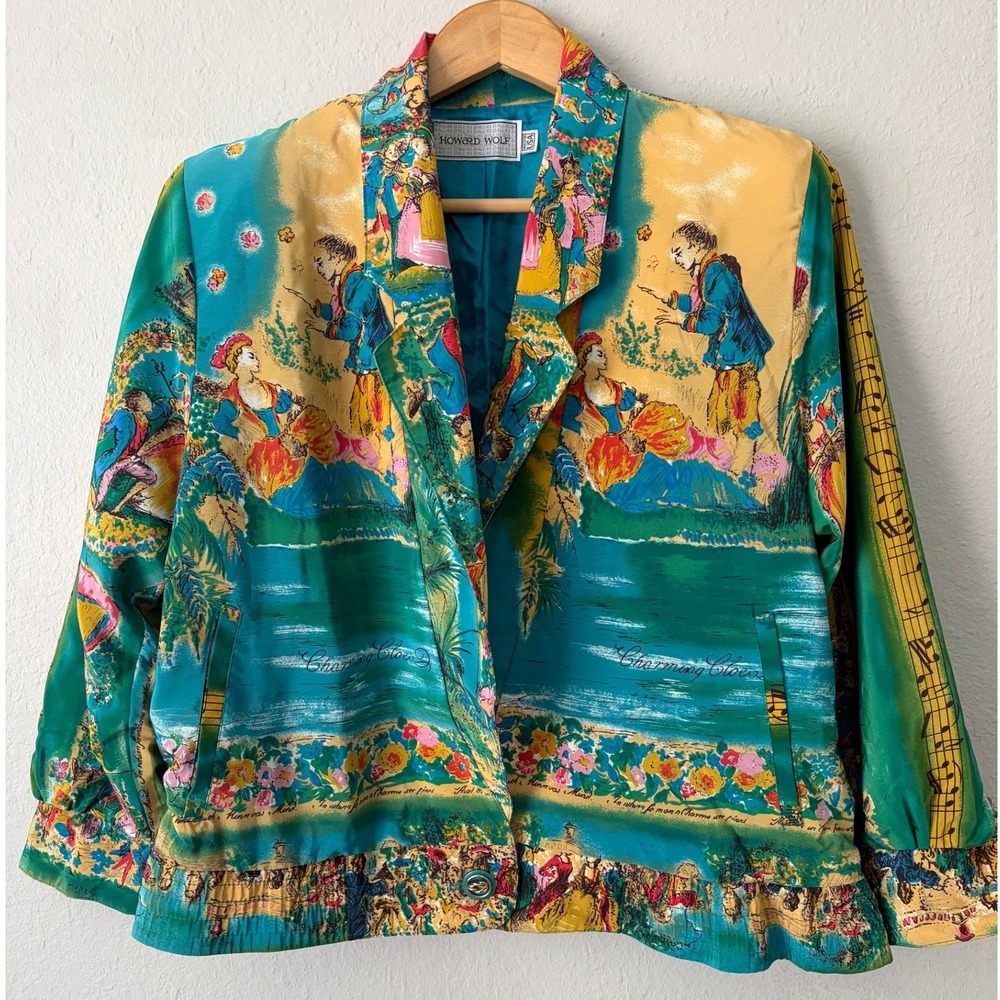Howard Wolf Women Vintage Scenic Print Jacket 6 French Art Made In USA 80s 90s
